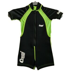 Cressi Child's Wetsuit Size M Black Neon Green Short Sleeve Neoprene Swimsuit